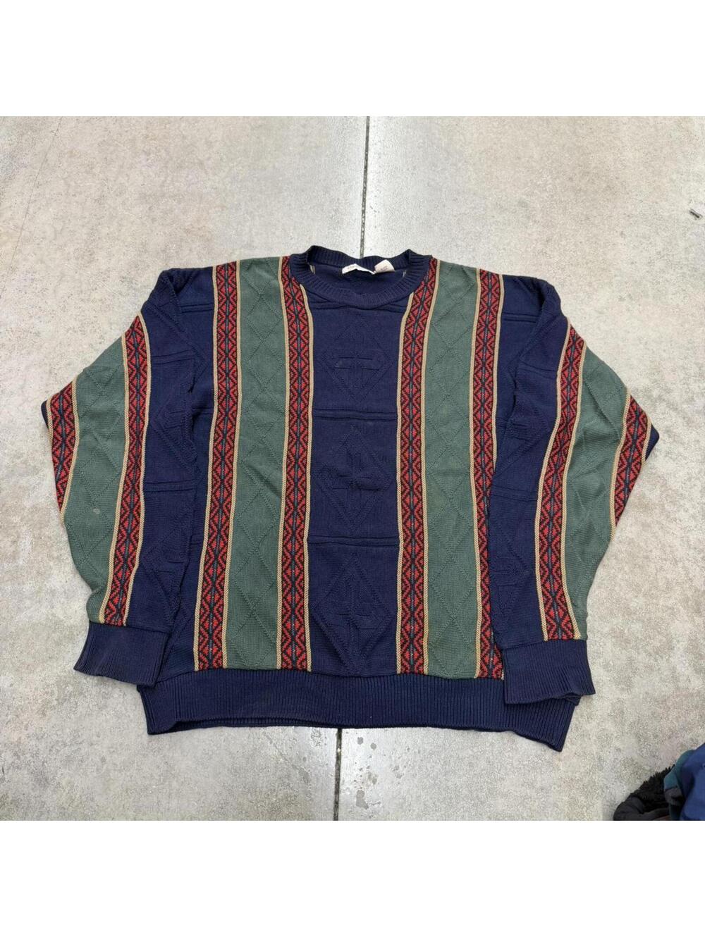vintage navy green and red striped claiborne made in usa knit sweater size large